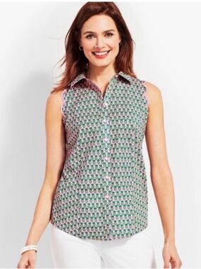 Talbots Dancing Pineapple Print Sleeveless Button Down Top - Size 6